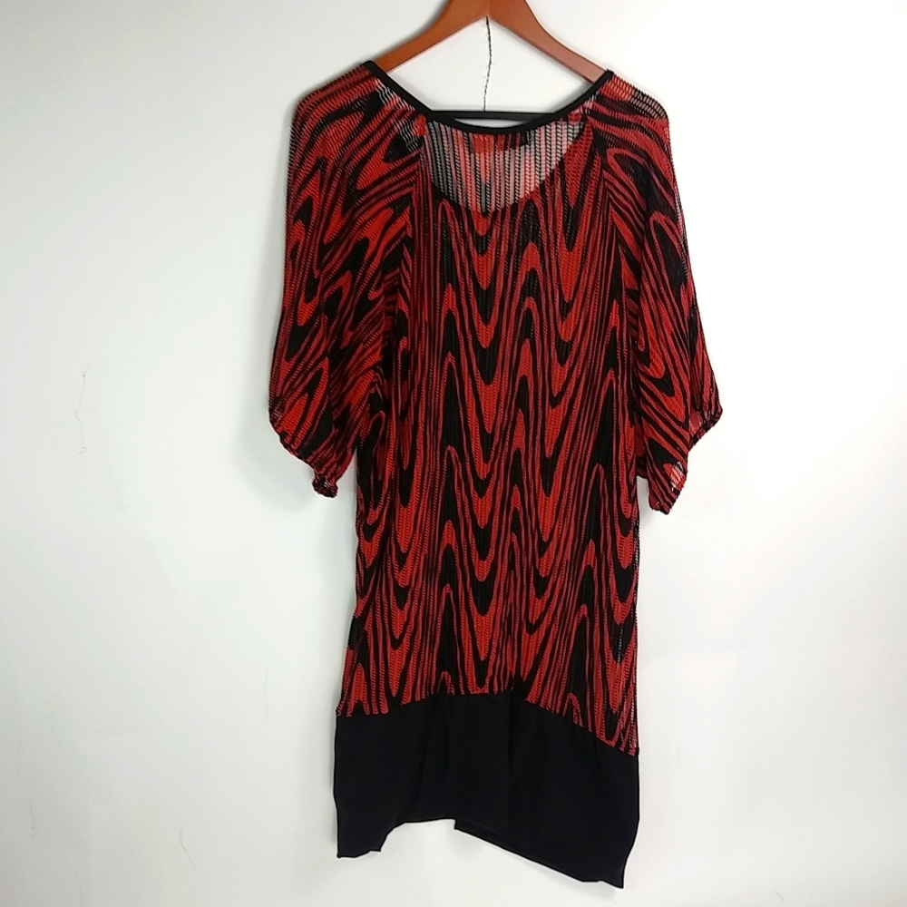 Gold Flava 32 Vintage Red Black Mesh Tunic Dress